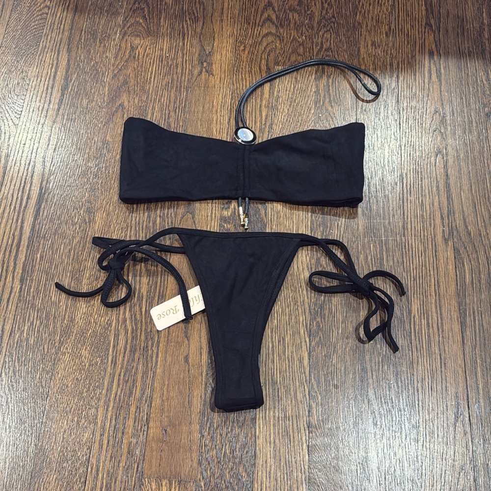 Chloe Rose Black Faux Suede Not My First Rodeo Bikini Set